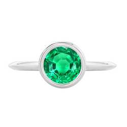 Colombian Emerald Colored Stone Ring – Bezel-Set 2 ct 14K White