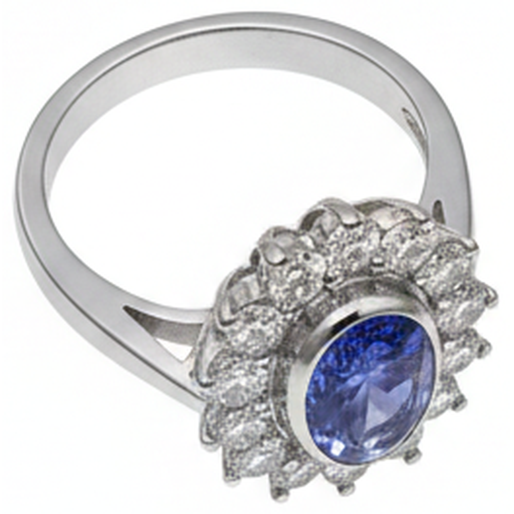 Bezel Set Tanzanite Oval Natural Earth Mined Diamond ( Not Lab Grown )  3.30 Carats Ring White Gold
