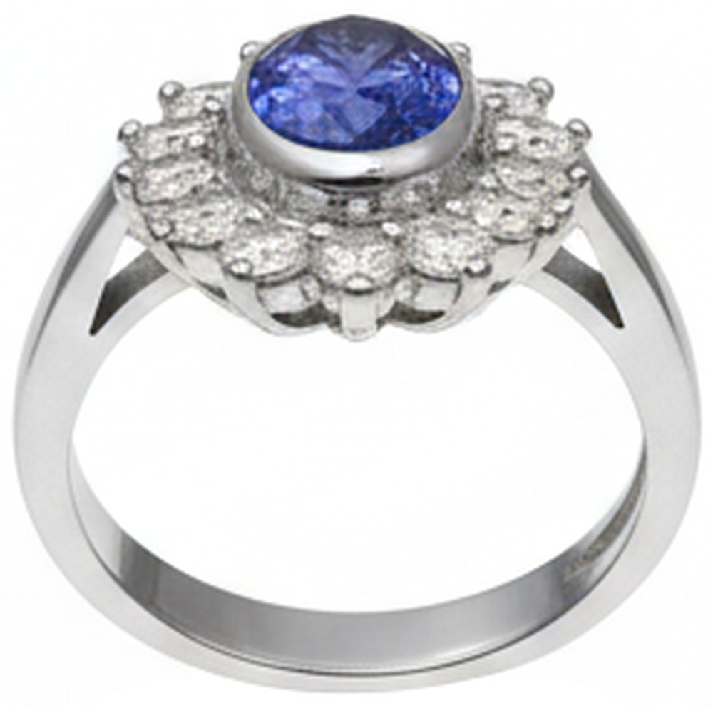 Bezel Set Tanzanite Oval Natural Earth Mined Diamond ( Not Lab Grown )  3.30 Carats Ring White Gold