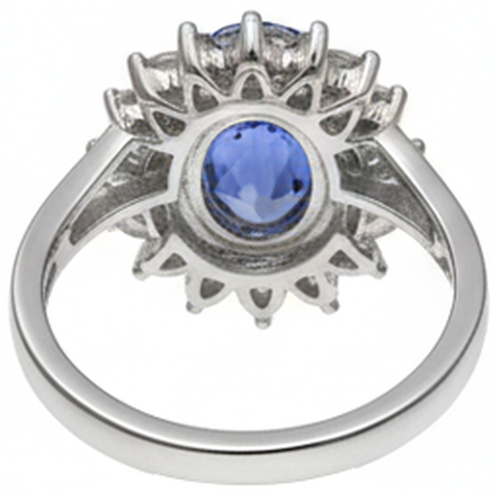 Bezel Set Tanzanite Oval Natural Earth Mined Diamond ( Not Lab Grown )  3.30 Carats Ring White Gold