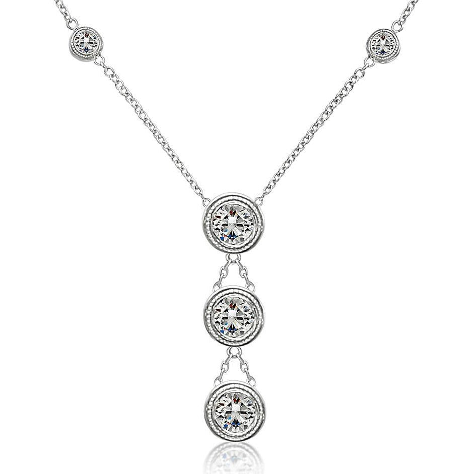 Bezel Milligrain Setting 3.15 Ct 18 Inches Real Diamond Necklace White Gold 14K