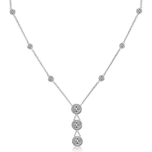 Bezel Milligrain Setting 3.15 Ct 18 Inches Real Diamond Necklace White Gold 14K