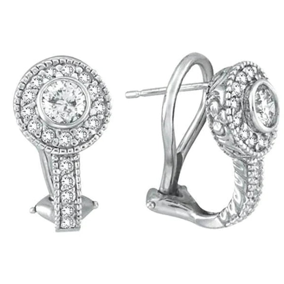 Bezel Natural Diamond Drop Earrings White Gold 1.13 Carats 14K White Gold