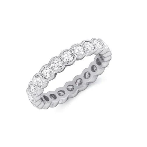 Bezel Set 2.20 Ct Round Cut Genuine Diamonds Eternity Band Gold White 14K