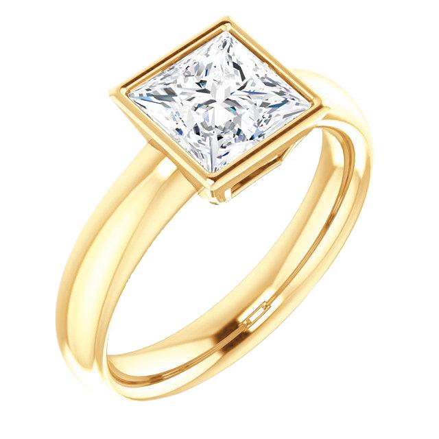 Bezel Set 2 Ct. Princess Natural Diamond Solitaire Ring Yellow Gold 14K