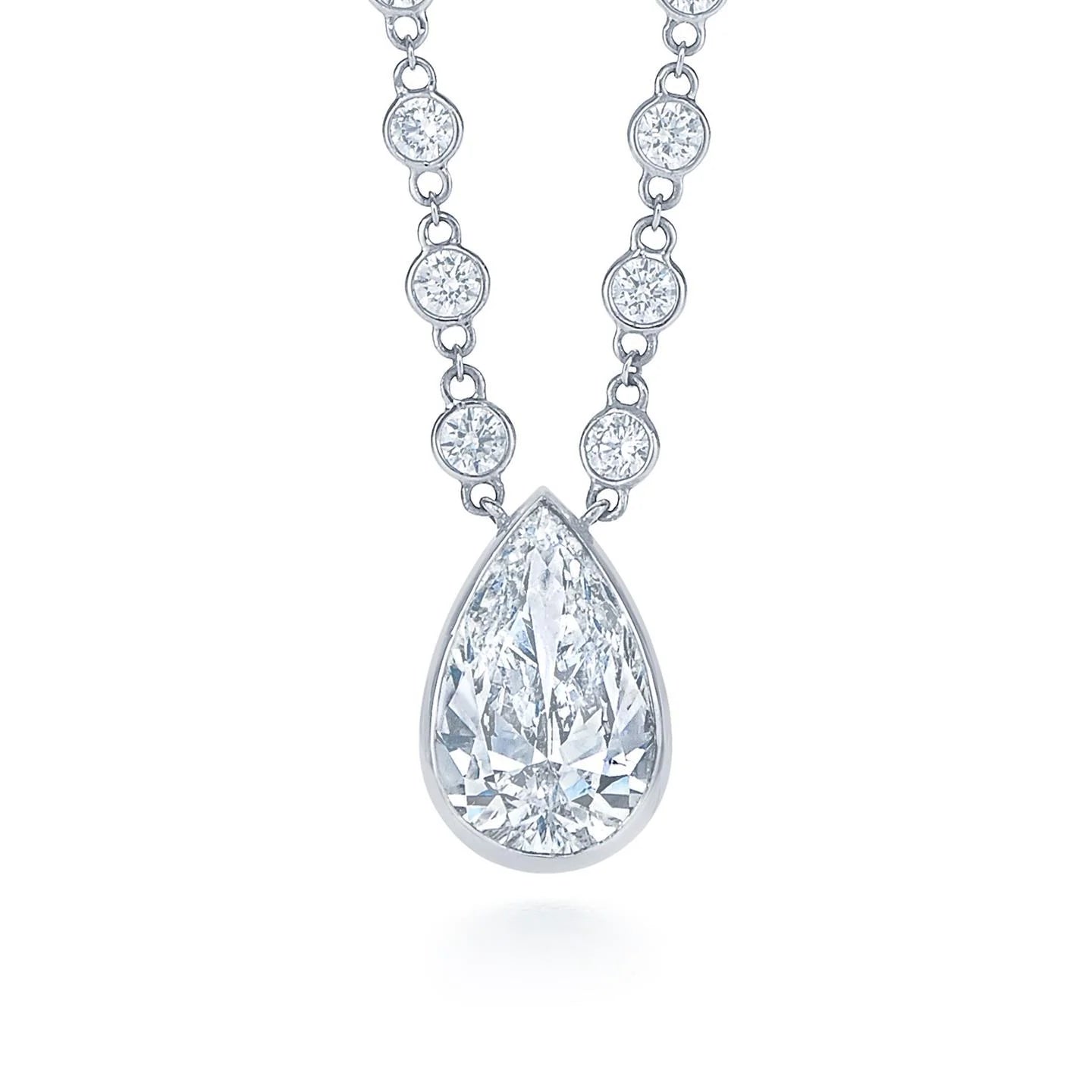 Bezel Set 3.50 Carats Natural Diamond Pendant Necklace White Gold 14K