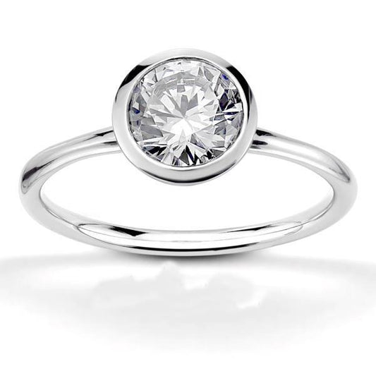 Bezel Set 3 Carat Real Big Round Cut Diamond Solitaire Ring White Gold 14K