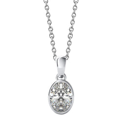 Bezel Set 3 Ct Oval Cut Solitaire Genuine  Diamond Pendant Necklace White Gold