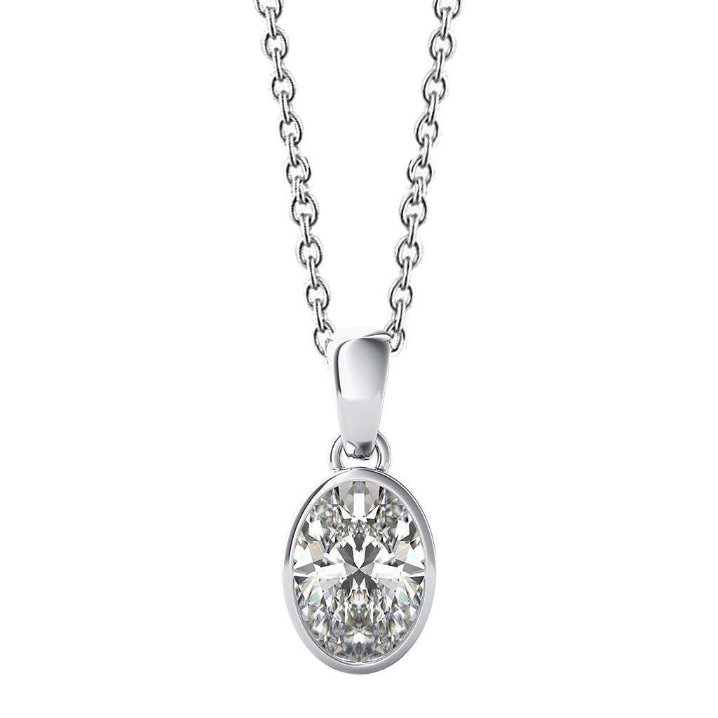 Bezel Set 3 Ct Oval Cut Solitaire Genuine  Diamond Pendant Necklace White Gold