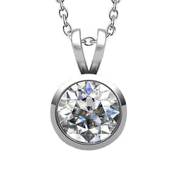 Bezel Set 4 Ct Round Brilliant Cut Real Diamond Pendant Necklace