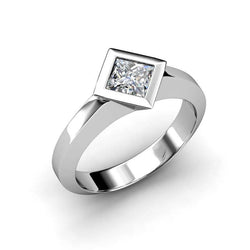 Bezel Set Genuine Princess Cut 1.50 Ct Solitaire Diamond Wedding Ring