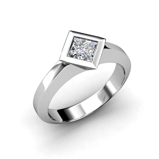 Bezel Set Genuine Princess Cut 1.50 Ct Solitaire Diamond Wedding Ring