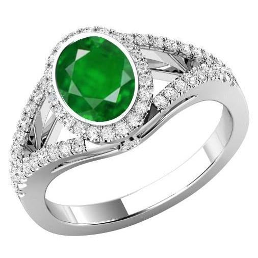 Bezel Set Green Emerald And Diamonds 4.25 Ct Anniversary Ring White Gold