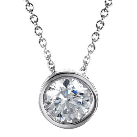 Bezel Set Pendant White Gold Solitare Sparkling Round 2 Ct Real Diamond