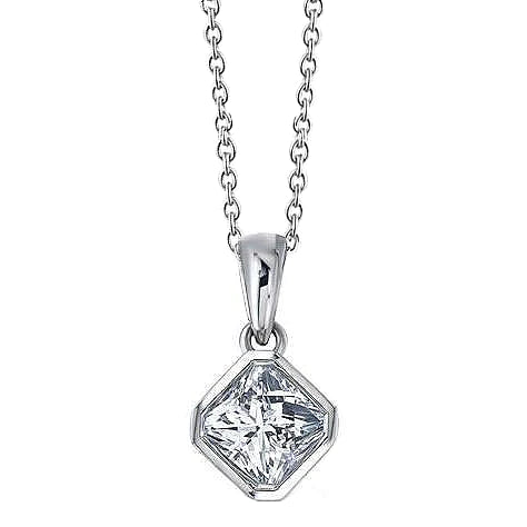 Bezel Set Princess Cut 1.75 Ct Real Diamond Pendant Necklace White Gold