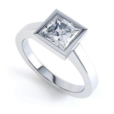 Bezel Set Princess Cut 2.50 Carats Real Diamond Anniversary Solitaire Ring