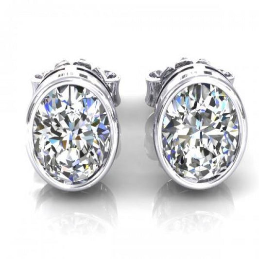 Bezel Set Round Cut Genuine Diamond 2.5 Carats Women Studs Earring White Gold