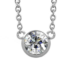Bezel Set Round Cut Real Diamond Necklace Pendant 1.5 Ct. White Gold 14K