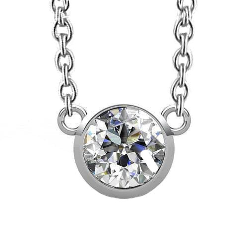 Bezel Set Round Cut Real Diamond Necklace Pendant 1.5 Ct. White Gold 14K - Pendant-harrychadent.ca