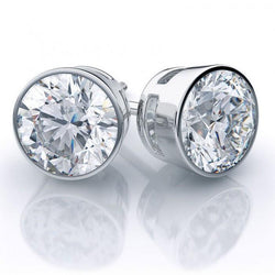 Bezel Set Round Natural Diamond Stud Earring