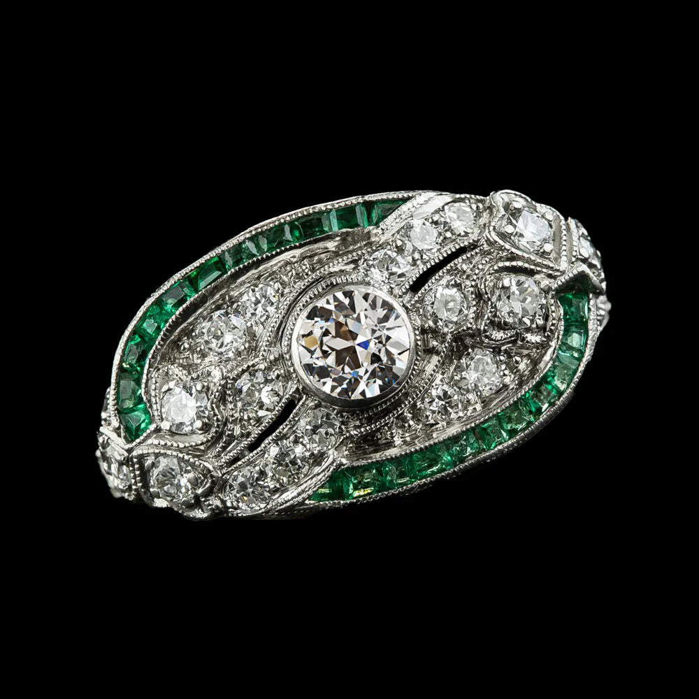 Bezel Set Round Old Miner Natural Diamond Green Sapphire Ring 3 Carats