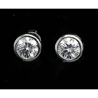 Bezel Set Solitaire 1 Carat Round Natural Diamond Stud Earrings Fine Jewelry