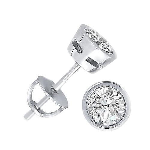 Bezel Set Solitaire 2 Carats Real Diamond Stud Earrings Women Jewelry