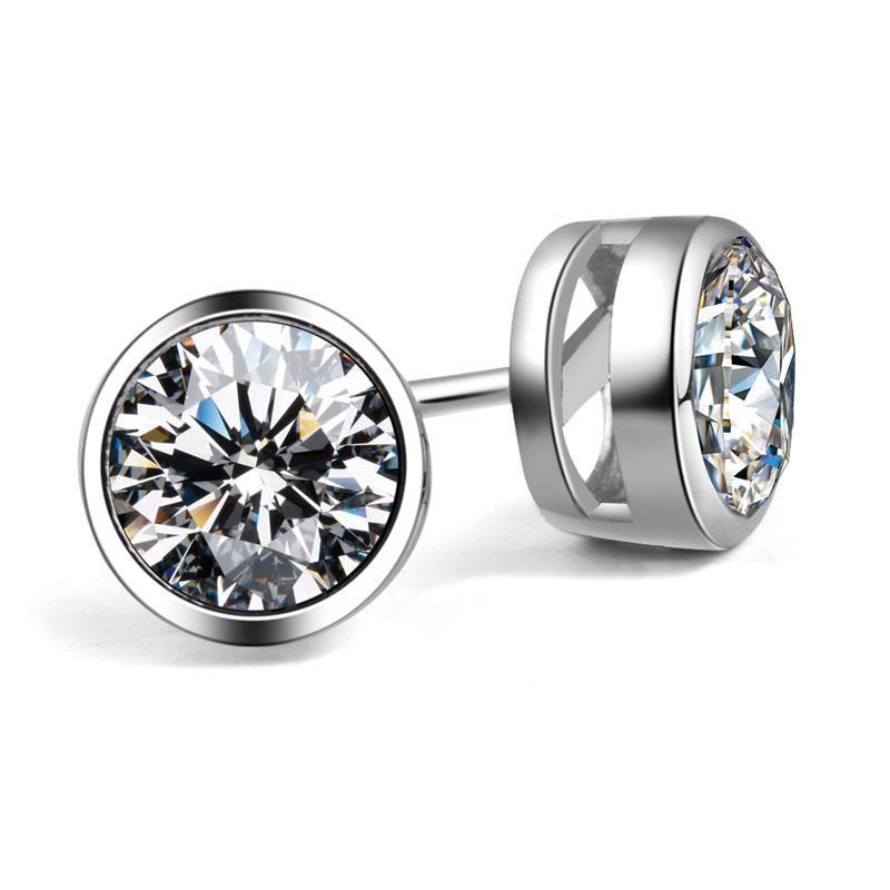Bezel Set Solitaire 3 Ct Round Natural Diamond Stud Earring Gold Fine Jewelry