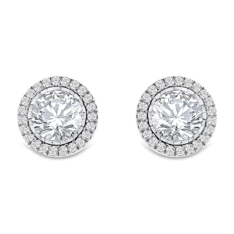 Bezel Set Women Stud Earrings 3.70 Carats Natural Diamonds Gold White 14K