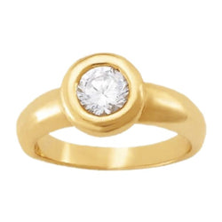 Bezel Setting Round Real Diamond 1.01 Carat Solitaire Ring Yellow Gold 14K