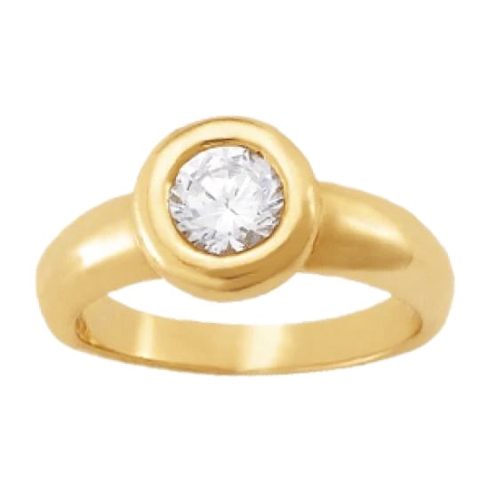 Bezel Setting Round Real Diamond 1.01 Carat Solitaire Ring Yellow Gold 14K - Solitaire Ring-harrychadent.ca