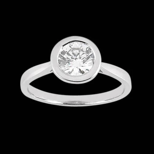 Bezel Setting Round Real Diamond Solitaire Ring 