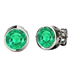 Colombian Emerald Gemstone Earring – Bezel Set 2 ct 14K White