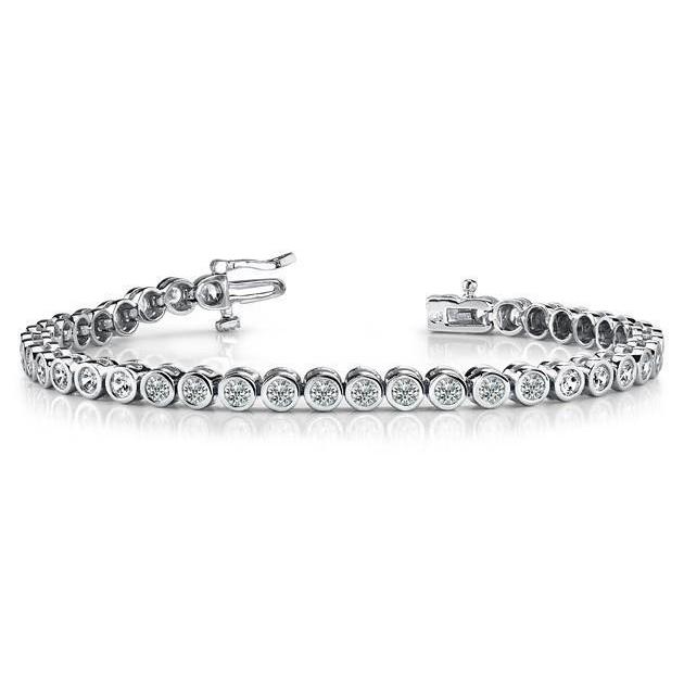 Bezel Set Round Cut 8 Carats Lab Grown Diamonds Bracelet Gold White 14K