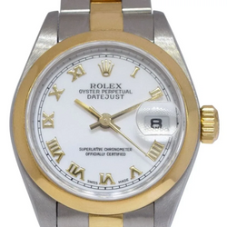 Bezel White Roman Dial Datejust Rolex Watch Ss & Gold Bracelet