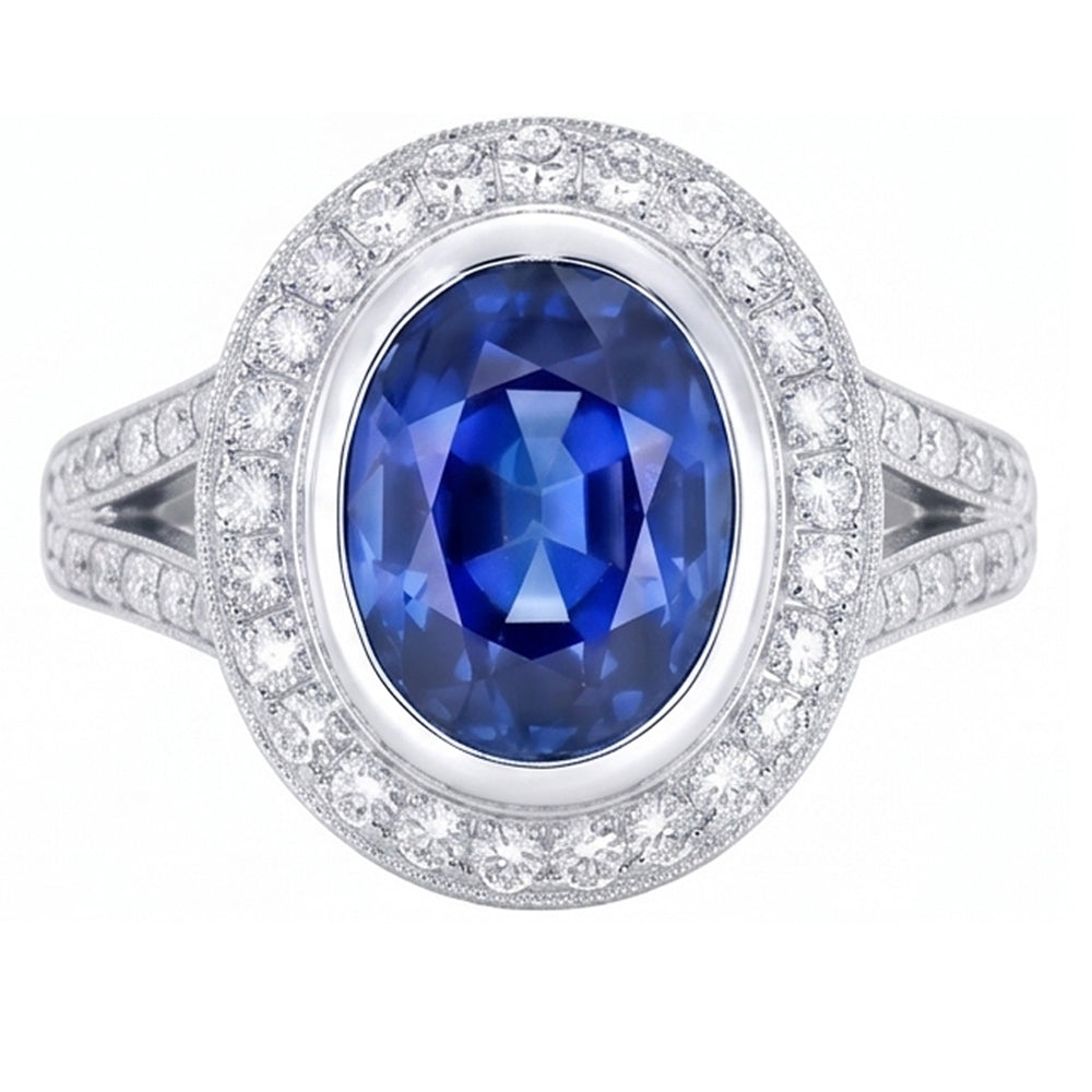 natural round sapphire 4.75ct ring side angle