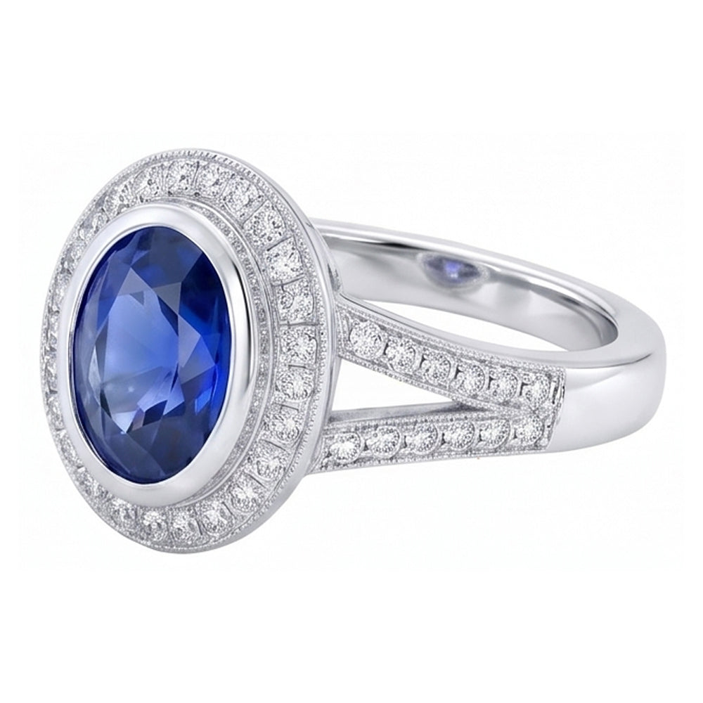 natural round sapphire 4.75ct ring close up detail
