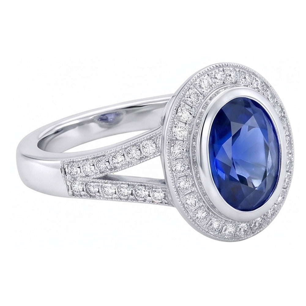 natural round sapphire 4.75ct ring top view