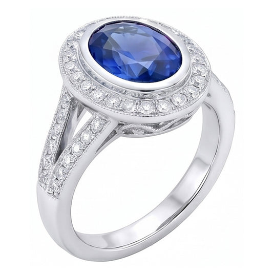 natural round sapphire 4.75ct ring front view