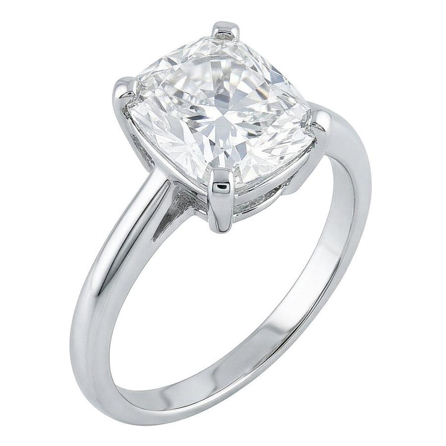 Big Cushion Cut Natural Earth Mined Diamond 3 Carats Solitaire Ring