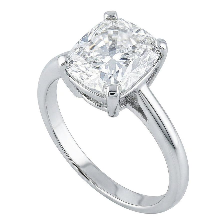 Big Cushion Cut Natural Earth Mined Diamond 3 Carats Solitaire Ring