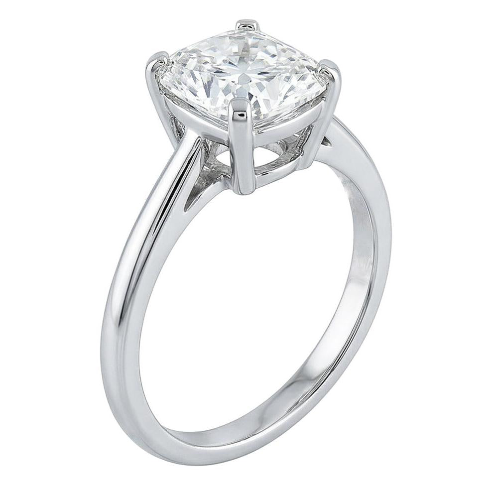 Big Cushion Cut Natural Earth Mined Diamond 3 Carats Solitaire Ring