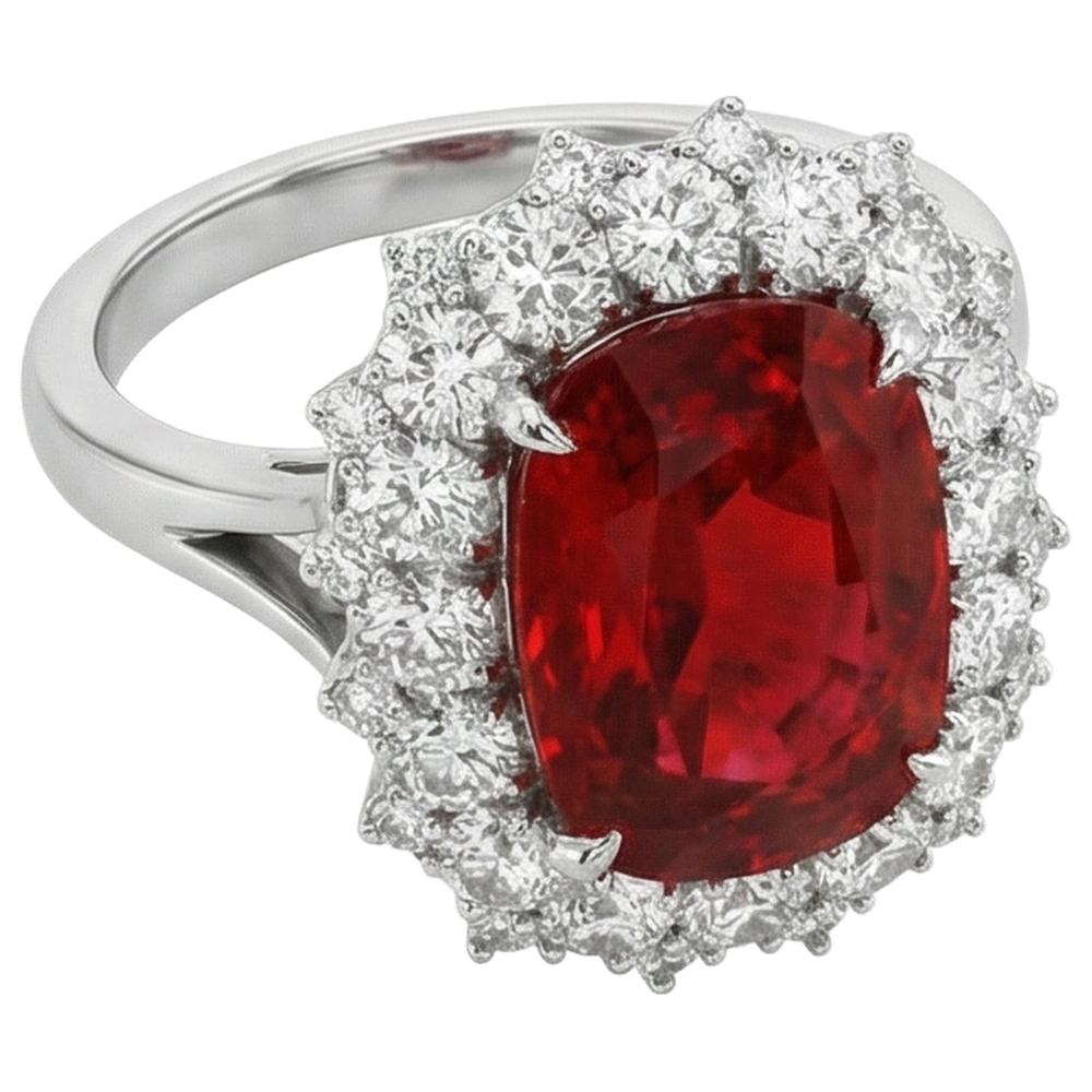 natural round ruby 7.25ct ring close up detail