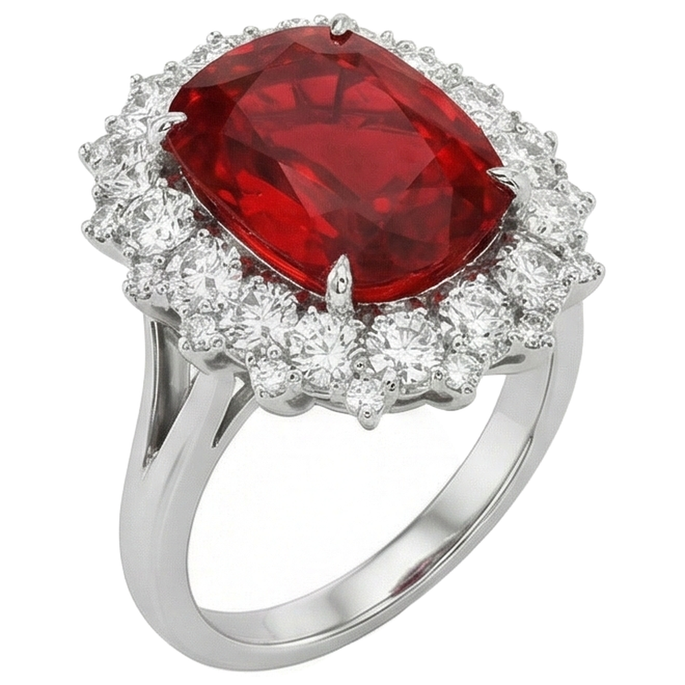 natural round ruby 7.25ct ring top view