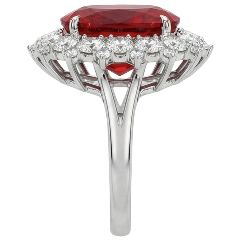 natural round ruby 7.25ct ring profile view