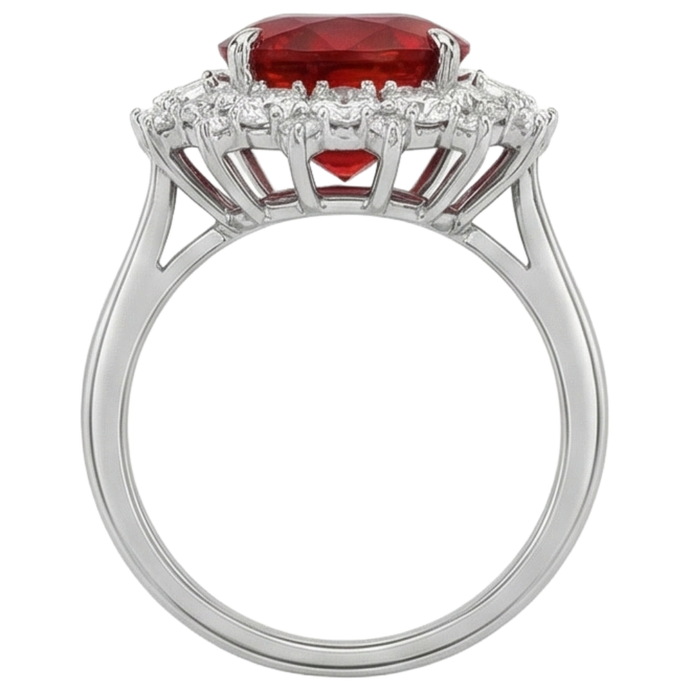 natural round ruby 7.25ct ring on white background