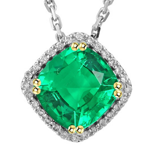Stone Pendant Necklace Two-Tone 14K Gold with Emerald – main view