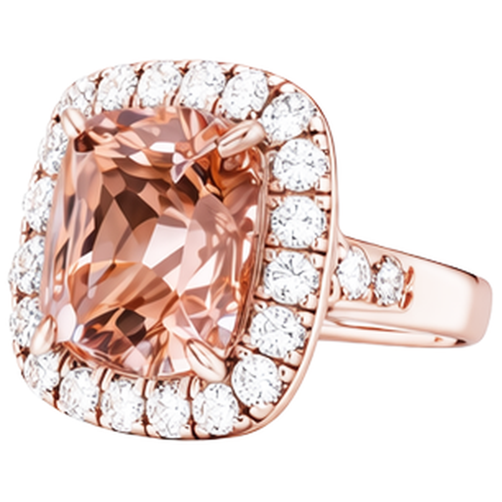 natural round morganite 10.50ct ring with diamond accents