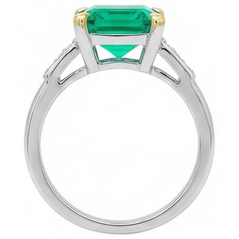 Gemstone Ring 14 Karat Two Tone Gold with Colombian Emerald – top view