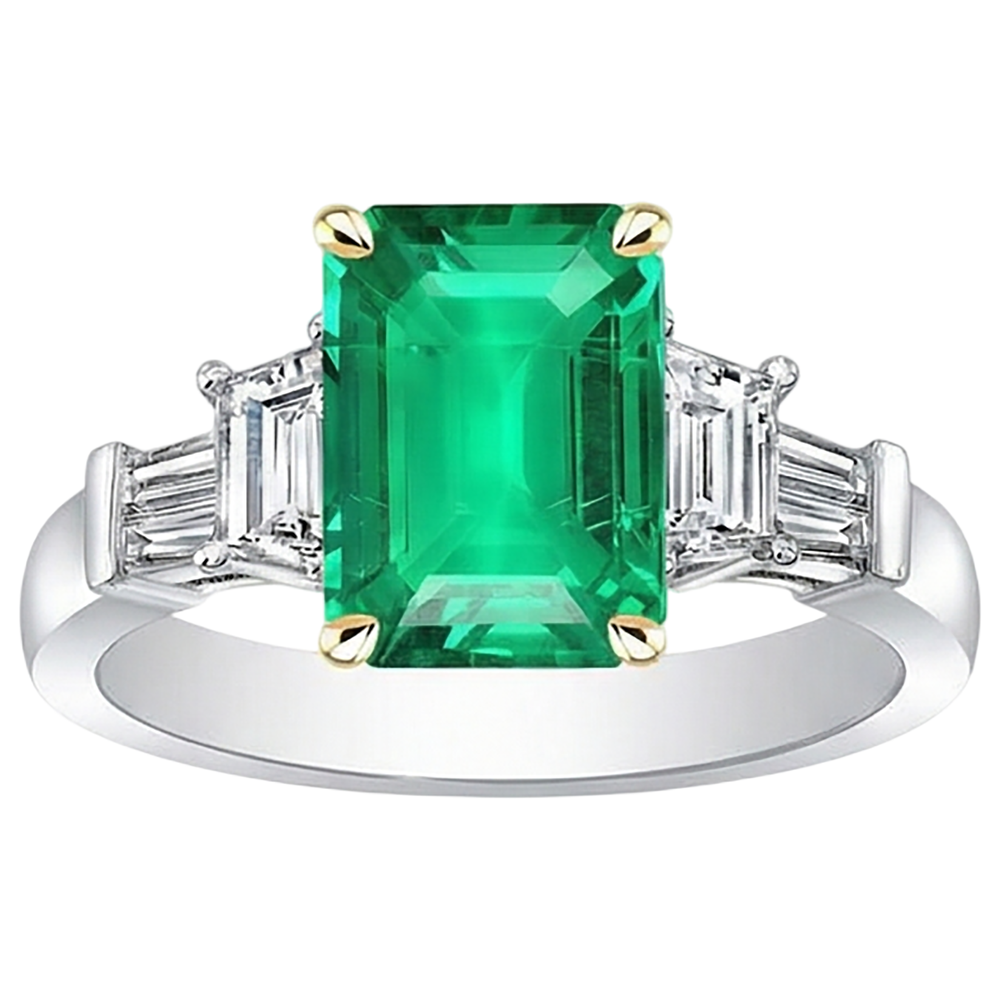 Big Green Emerald Gemstone Ring Natural Earth Mined Diamond Womens Jewelry